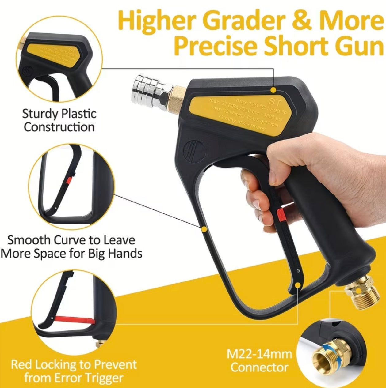 Bear force pistola giratoria de baja fuerza de gatillo para  máquina de presión con entrada M22-14mm hasta 4500 PSI