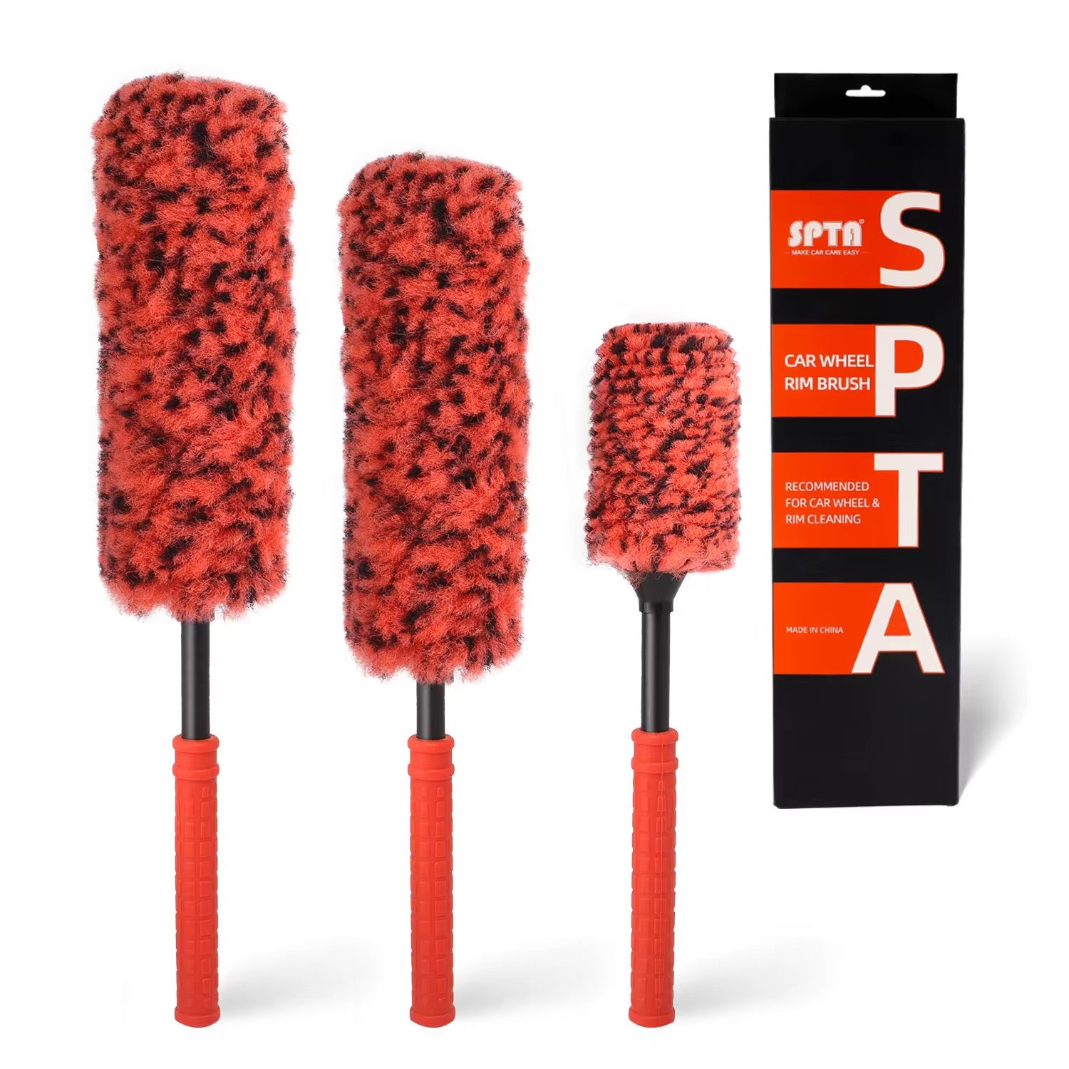 SPTA Cepillo limpiador de llantas, juego de 3 cepillos sintéticos para ruedas, cepillo de limpieza de rueda de radios planos, cepillo para limpiar ruedas, seguro para automóviles